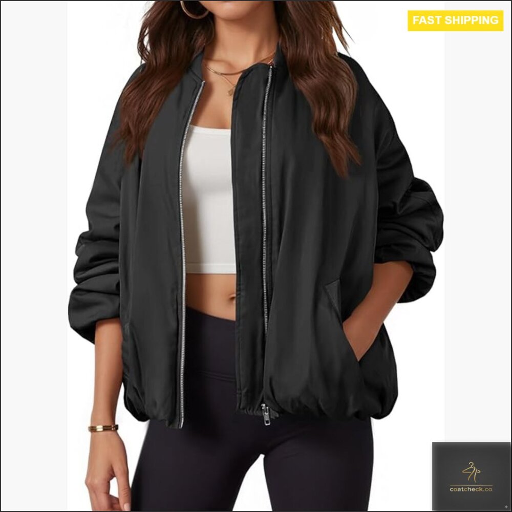 Oversized Zip Up Bomber Jacket Fully Lined Winter Coat With Pockets